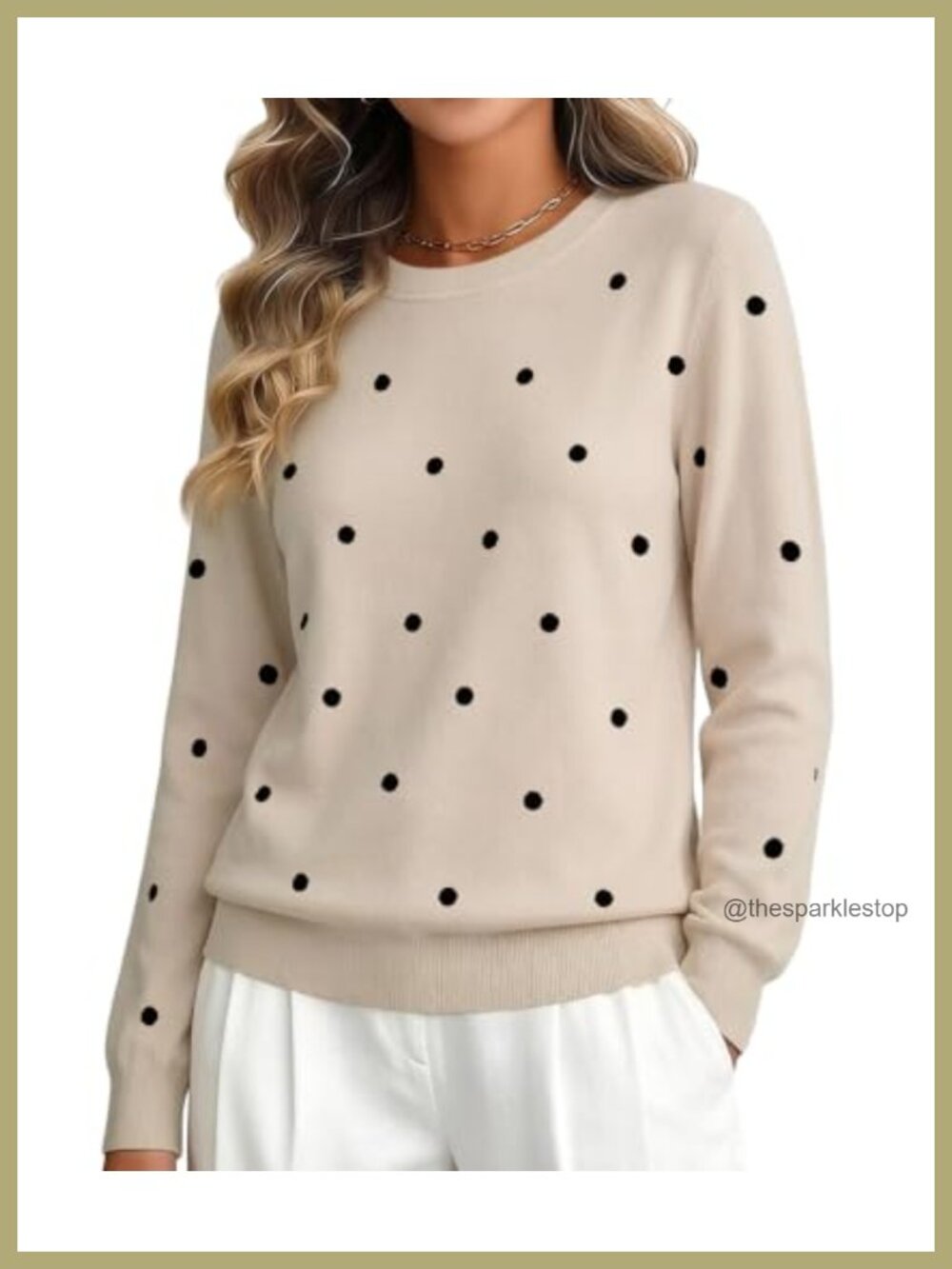 Women's Lightweight Polka Dot Crewneck Pullover Sweater Long Sleeve